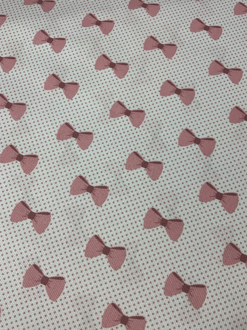 Pique canutillo estampado "Lazos y rayas rosa empolvado"