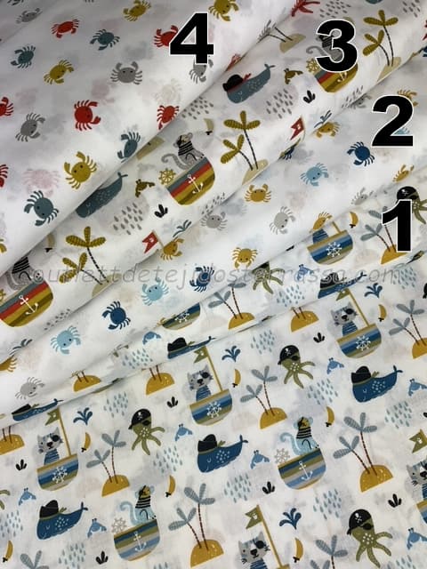 Algodón estampado Piratas y Cangrejos