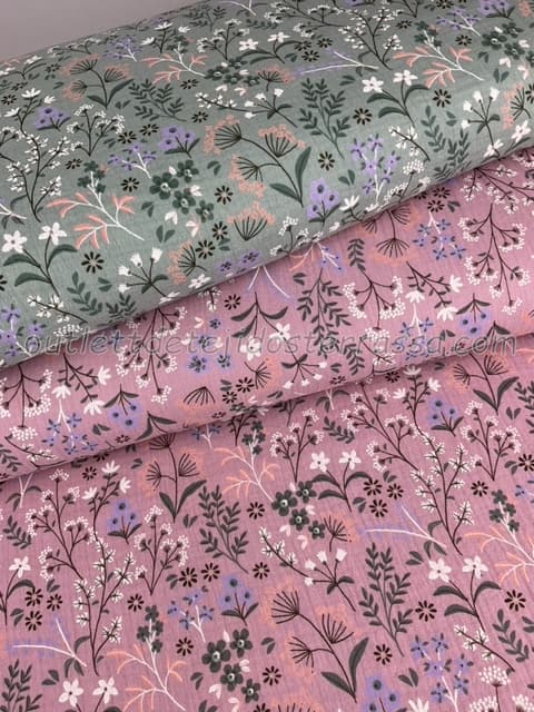 Muselina Florecitas fondo rosa y mint