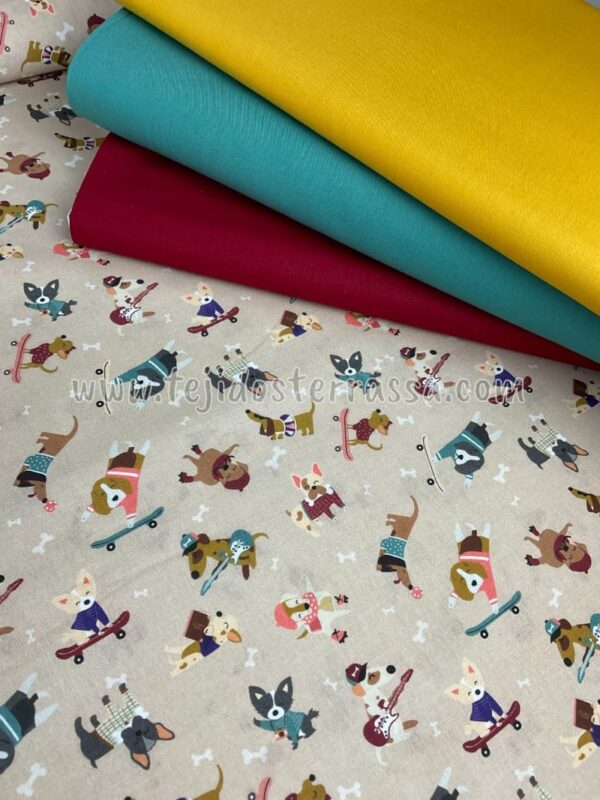 Algodón estampado Perritos tostado - Imagen 3
