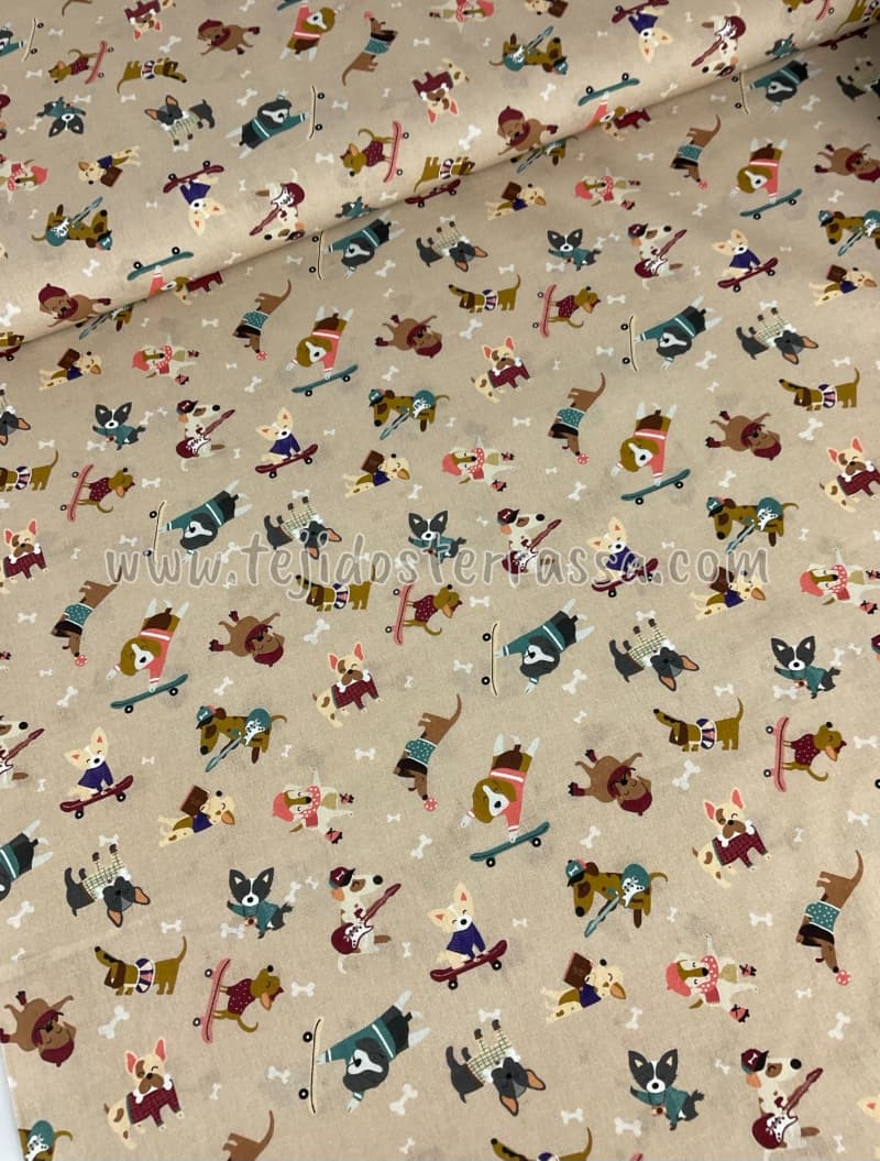 Algodón estampado Perritos tostado