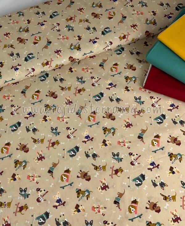 Algodón estampado Perritos tostado