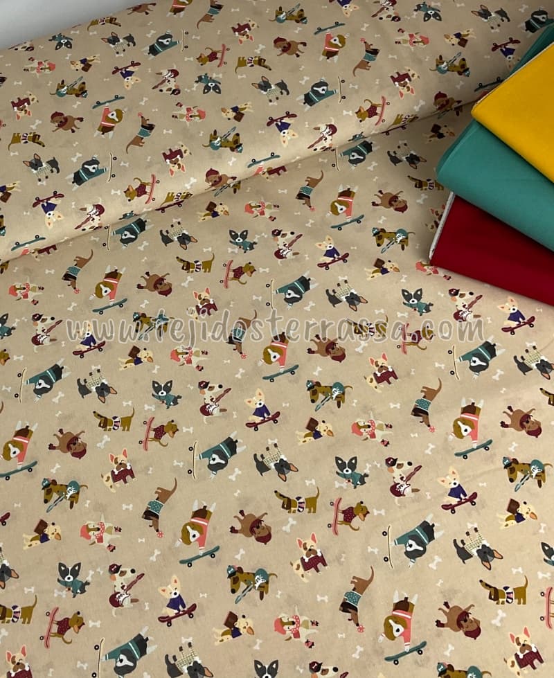 Algodón estampado Perritos tostado