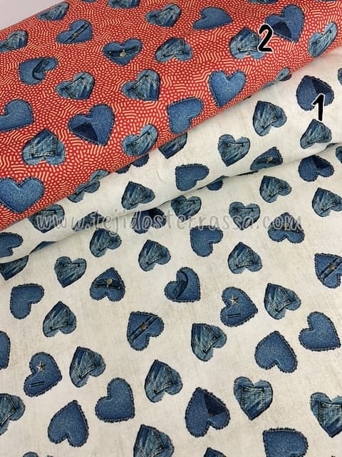 Punto camiseta estamp. Corazones vaqueros