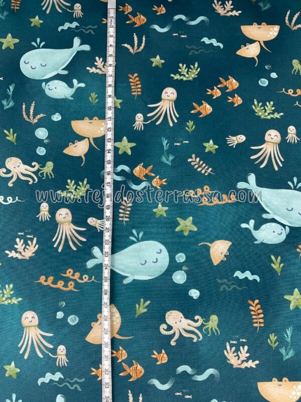 Algodón estampado (popelin) Ballenas / Pulpos - Imagen 3