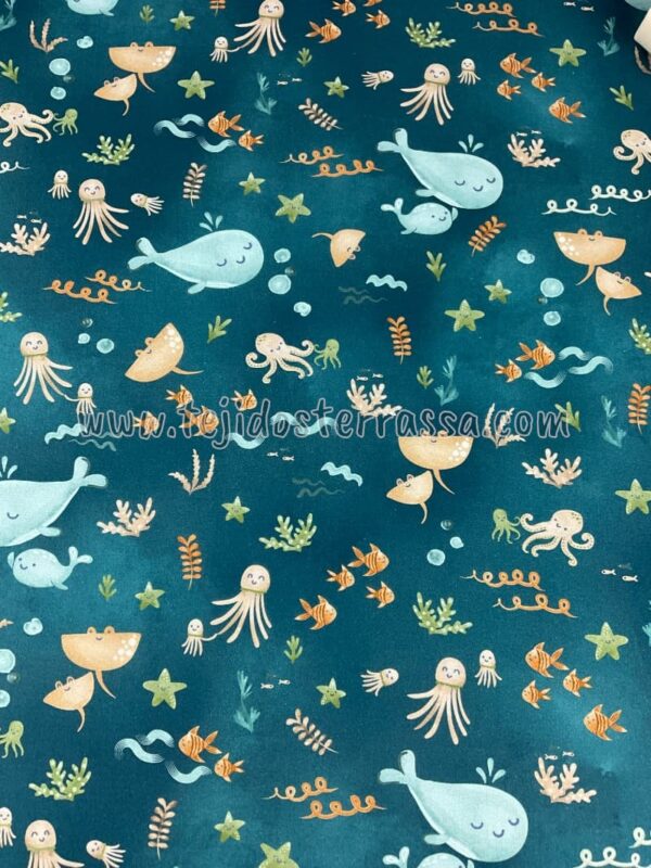 Algodón estampado (popelin) Ballenas / Pulpos - Imagen 2