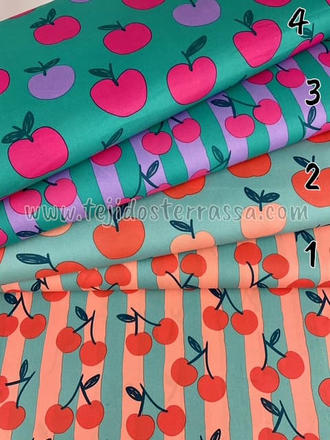 Algodón estampado (popelin) Cerezas y Manzanas