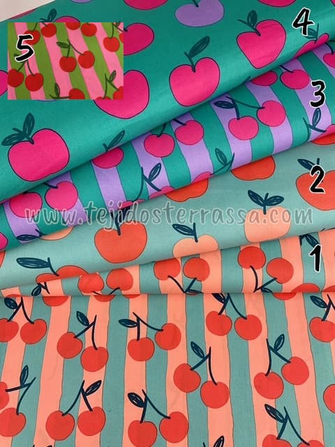 Algodón estampado (popelin) Cerezas y Manzanas