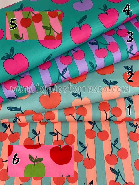 Algodón estampado (popelin) Cerezas y Manzanas