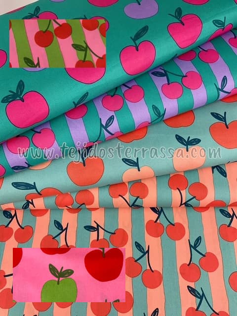 Algodón estampado (popelin) Cerezas y Manzanas