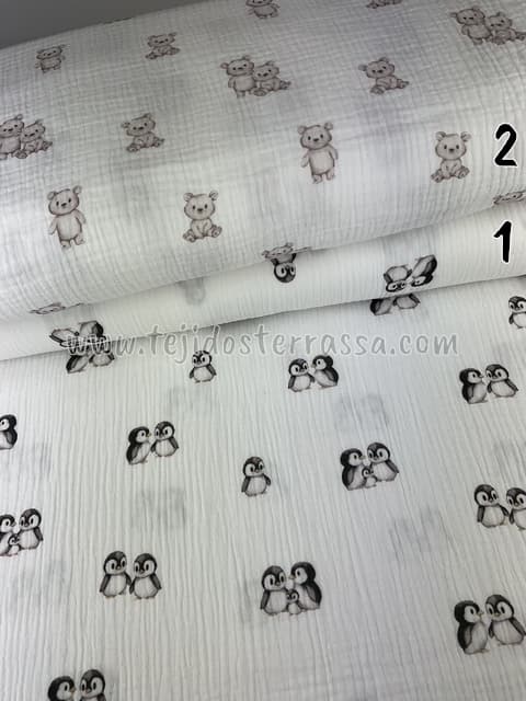 Muselina estampada Ositos y Pingüinos