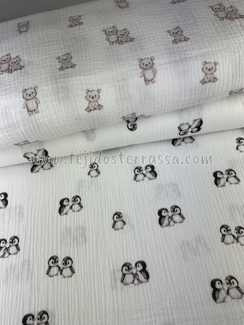 Muselina estampada Ositos y Pingüinos