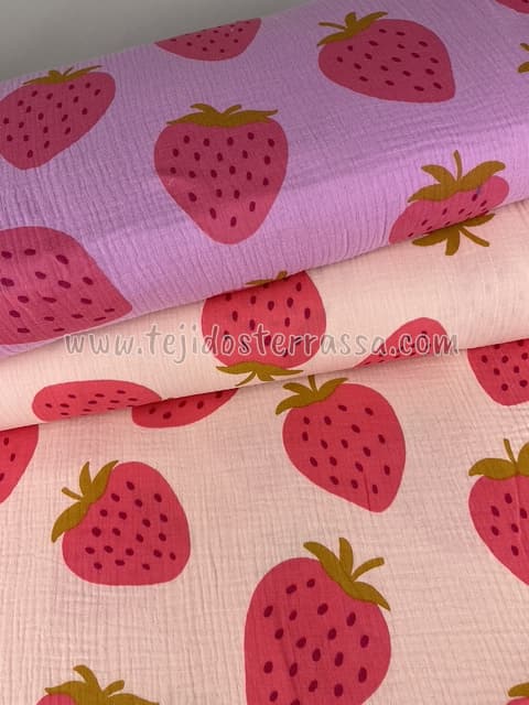 Muselina estampada Fresas