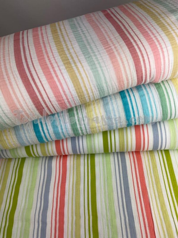 Muselina estampada Rayas + Rizo fino colores - Imagen 3