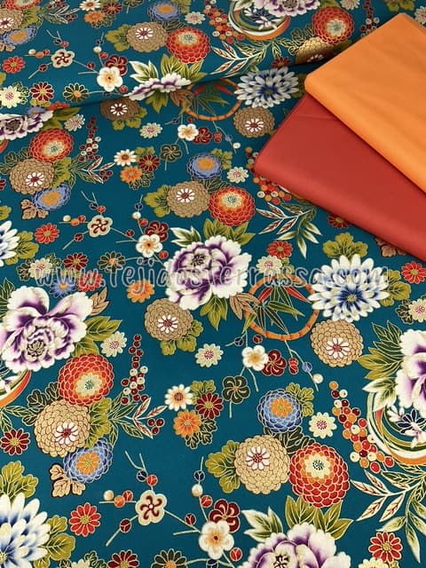 Algodón estampado (popelin) Flores Japonesas