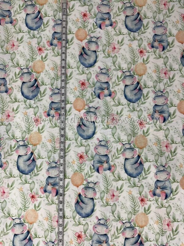 Algodón estampado (popelin) Hipopótamos - Imagen 3