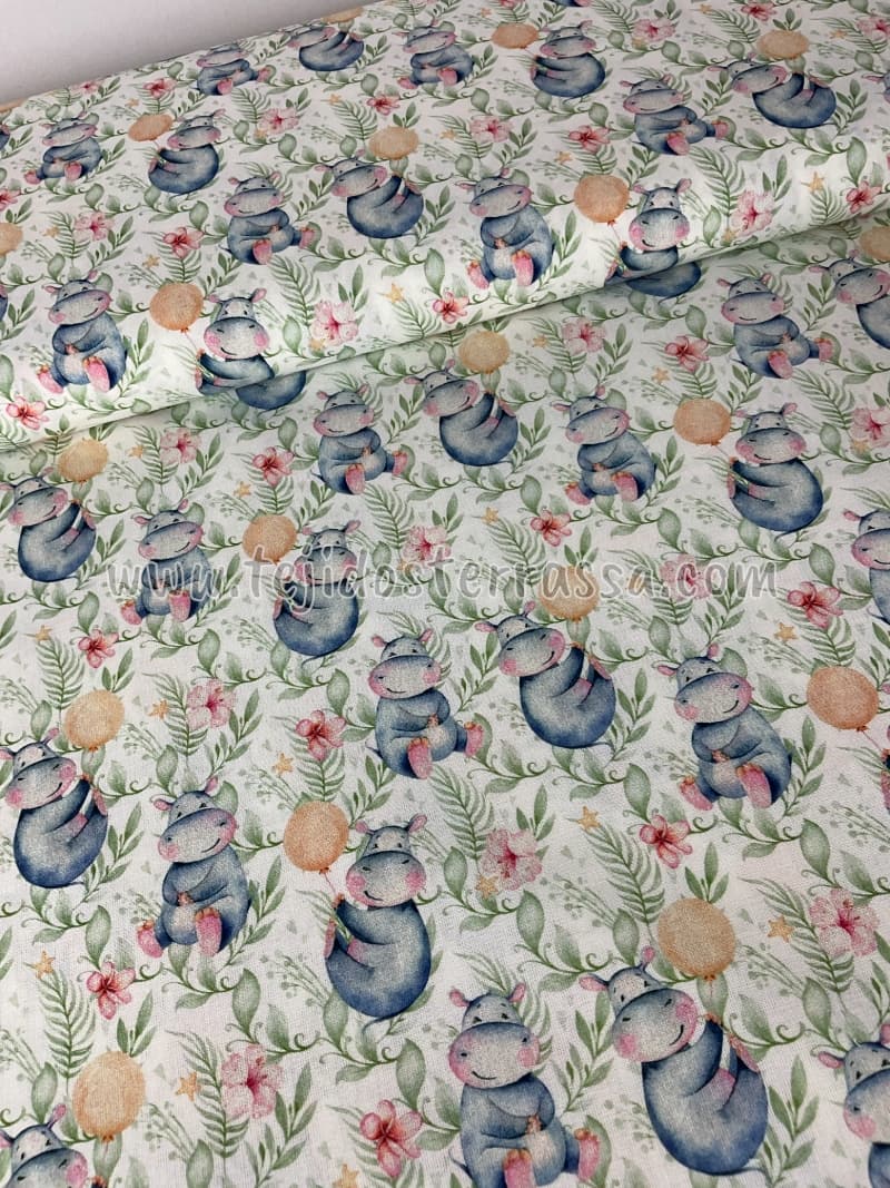Algodón estampado (popelin) Hipopótamos