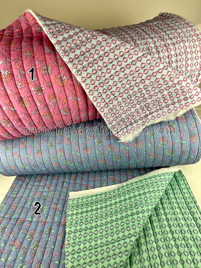 Muselina estamp. acolchada reversible Florecitas