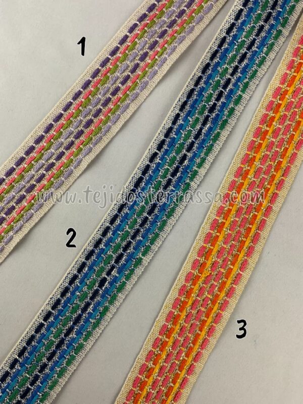 Cinta pespuntes colores y lurex (4 cms)