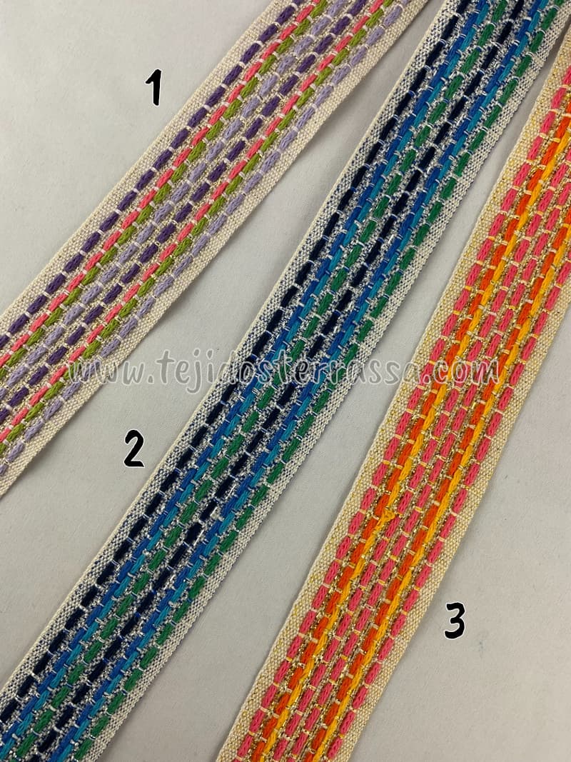 Cinta pespuntes colores y lurex (4 cms)