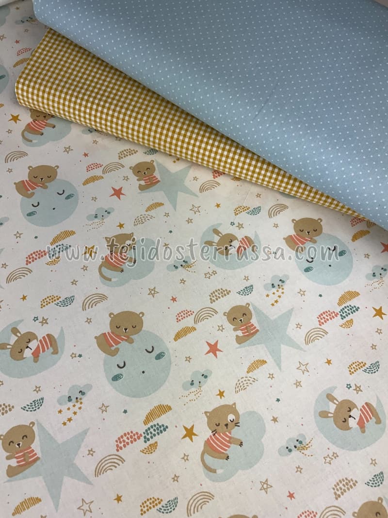 Algodón estampado Gatitos nubes