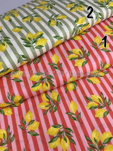 Algodón estampado Limones y rayas