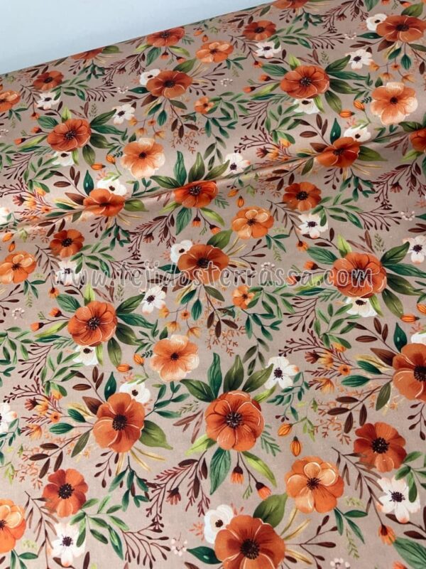 Algodón estampado Flores camel - Imagen 3
