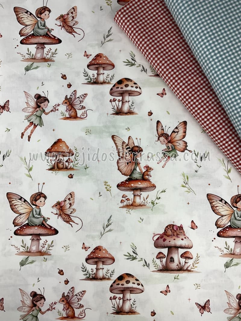 Algodón estampado Hadas y Setas