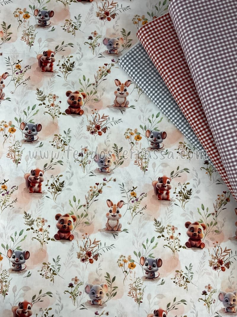 Algodón estampado Ratoncitos, Conejitos y Ositos