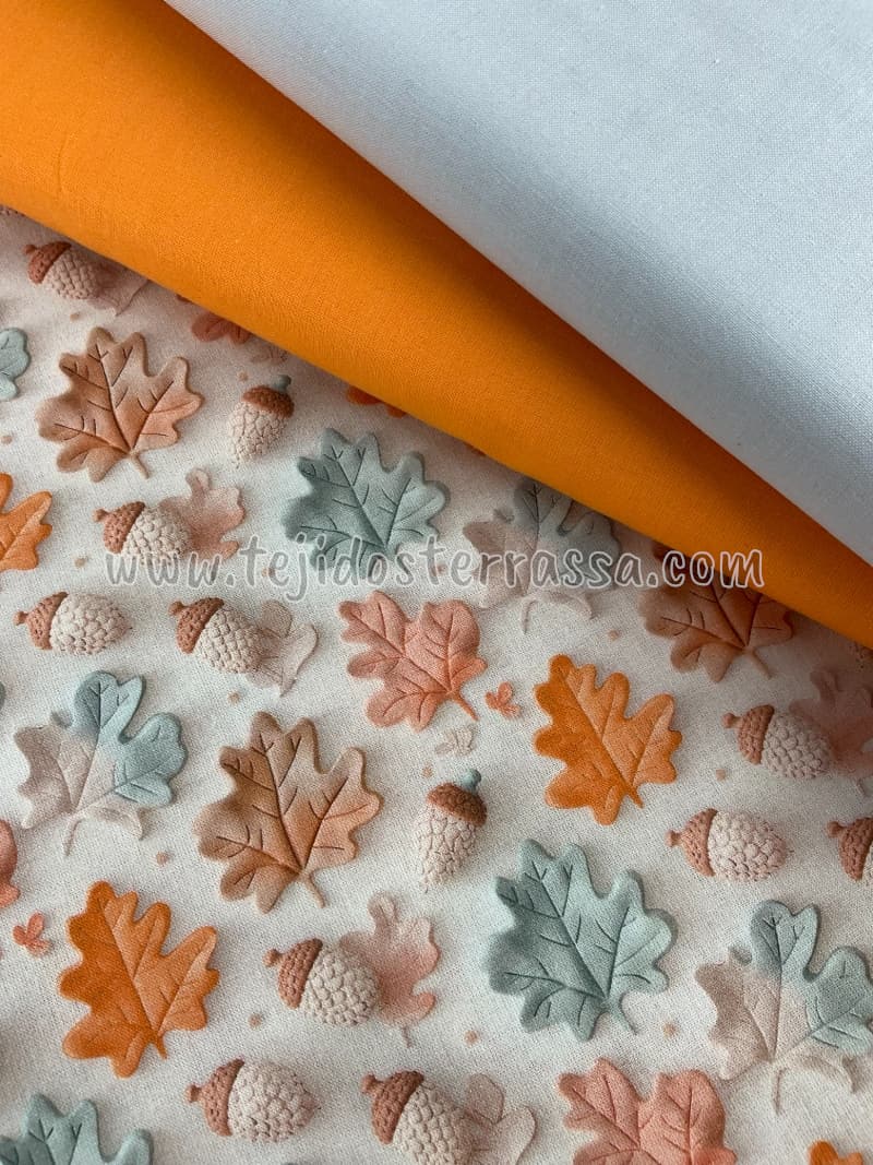 Algodón estampado 3D Hojas Otoño