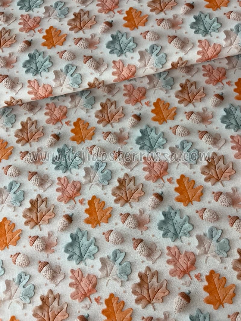 Algodón estampado 3D Hojas Otoño