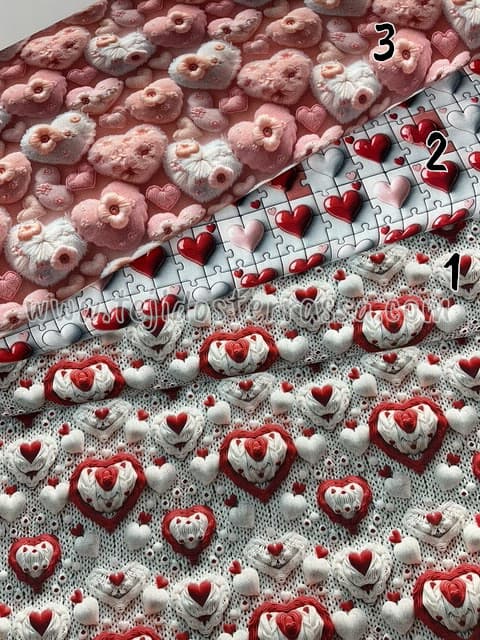 Algodón estampado 3D Corazones