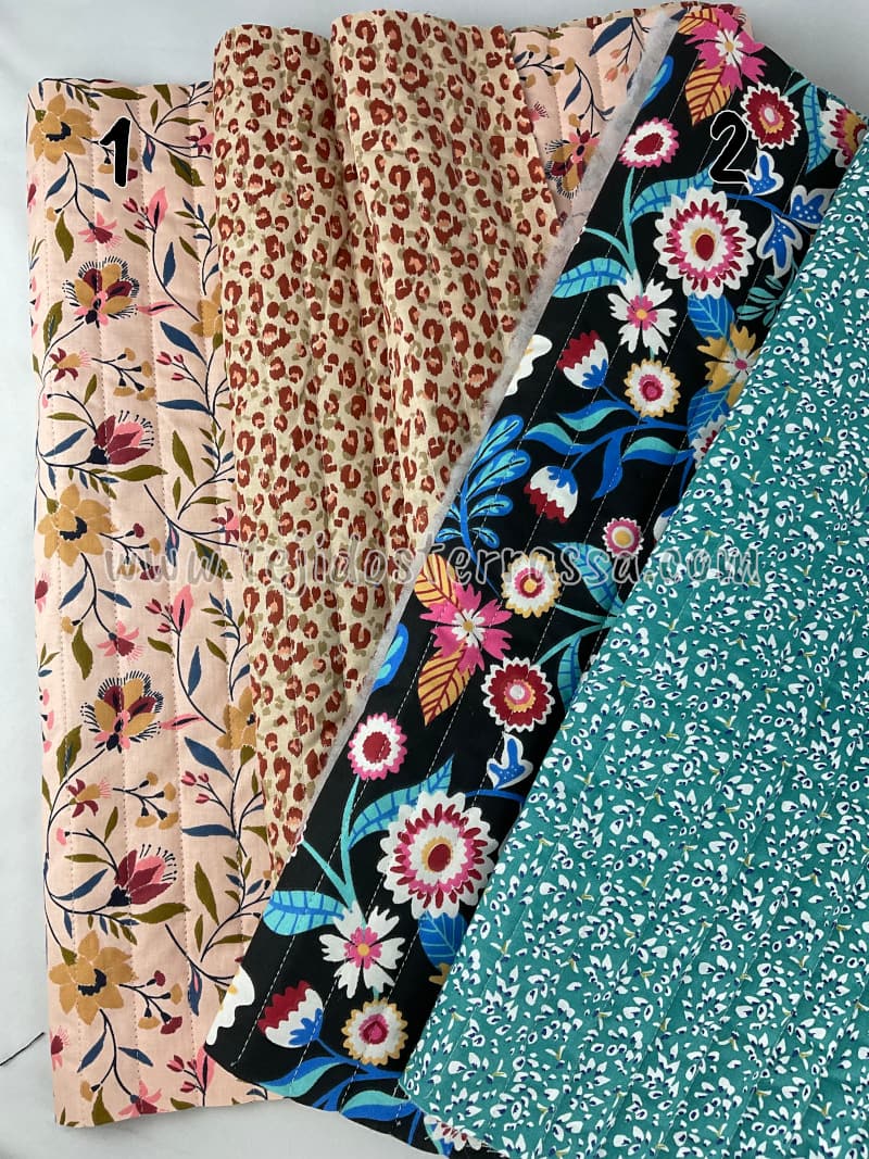 Algodón acolchado reversible Florecitas rosas y negro