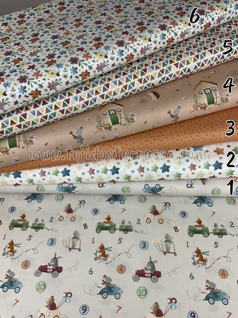 Algodón estampado Coches, Estrellas y Casitas