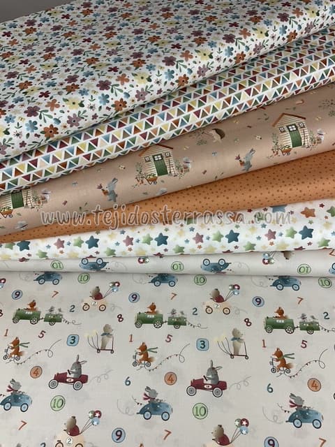 Algodón estampado Coches, Estrellas y Casitas