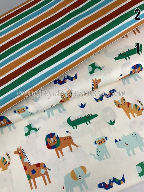 Algodón estampado Leones y Rayas