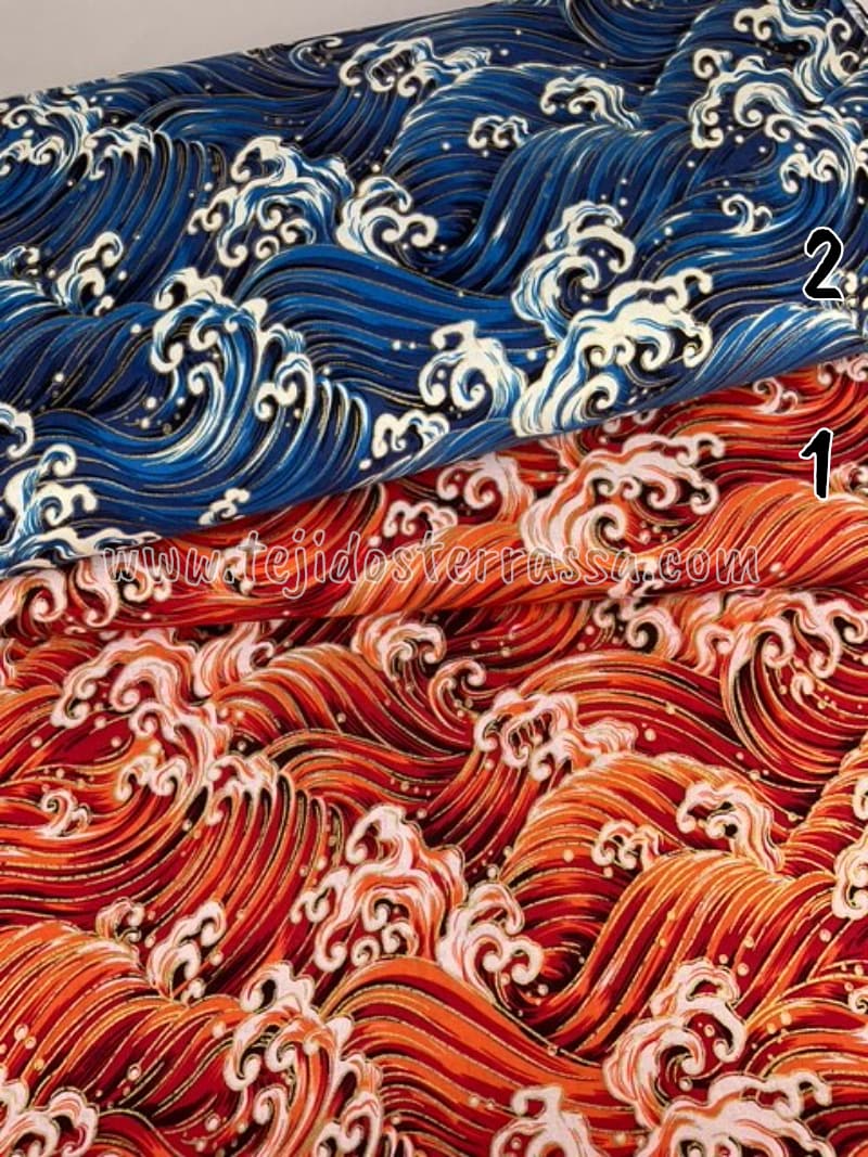 Algodón estampado Olas de mar japonesas