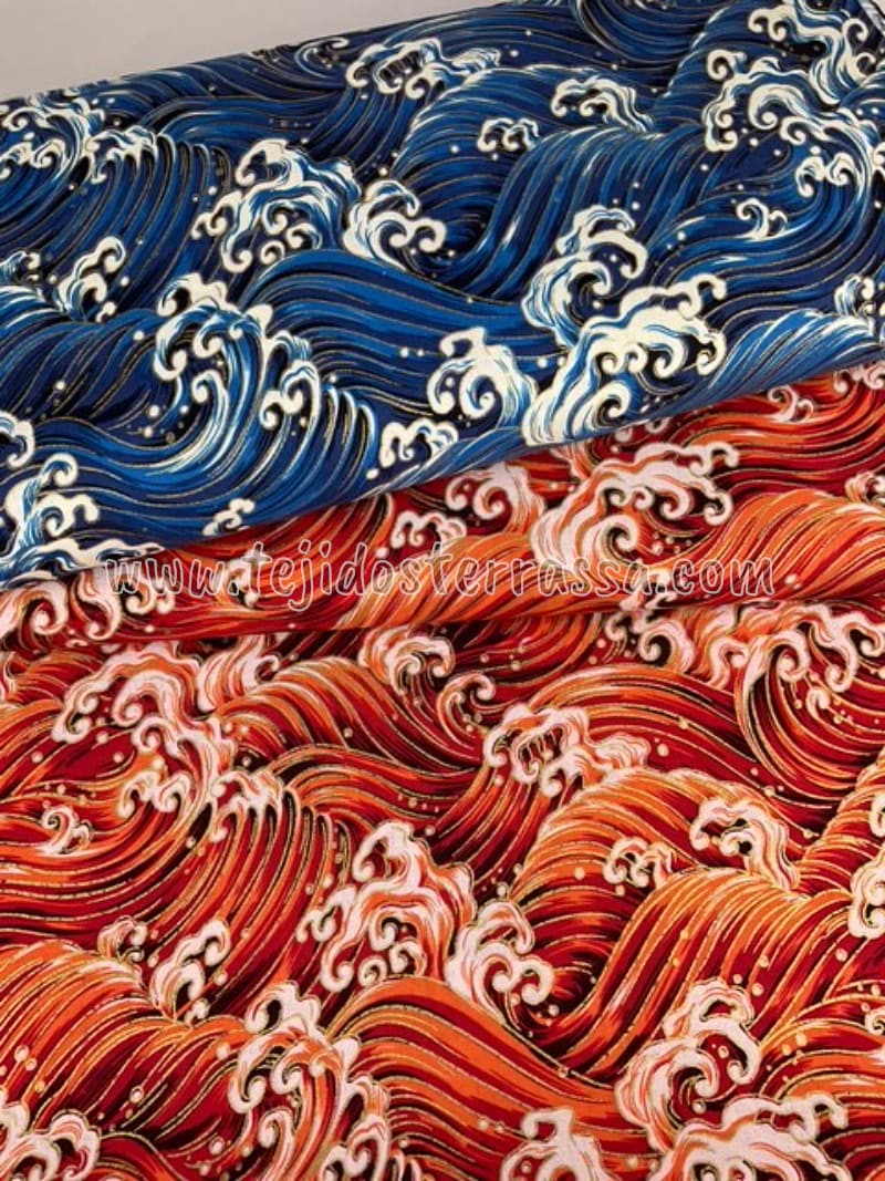 Algodón estampado Olas de mar japonesas